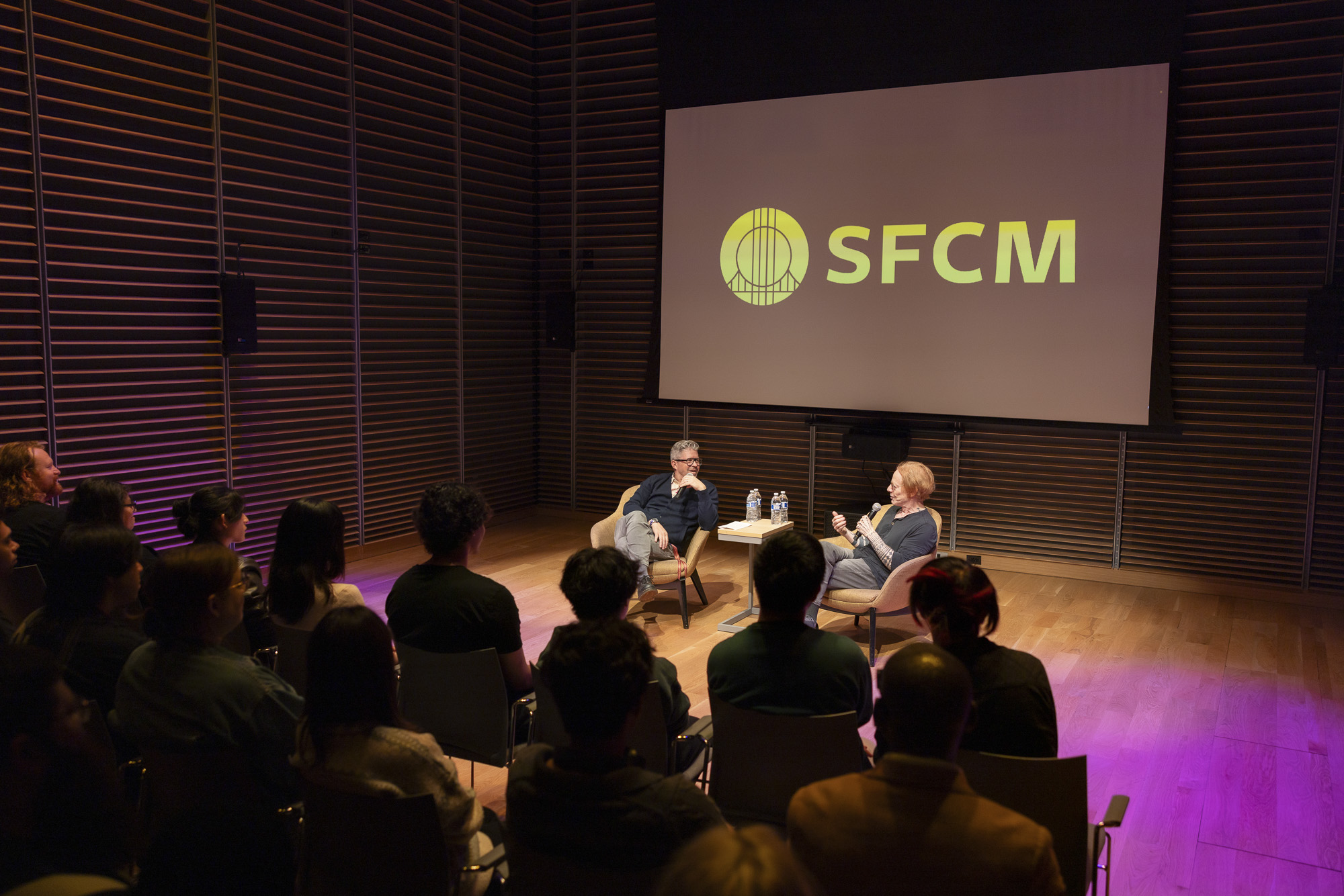 SFCM Music Director Edwin Outwater and Danny Elfman in SFCM's Studio G.