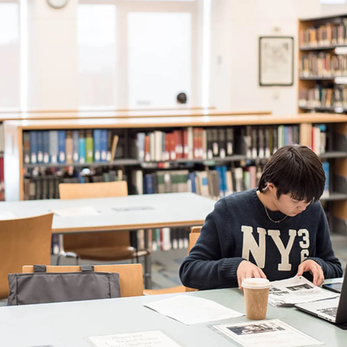 SFCM student studying in library in 50 Oak building