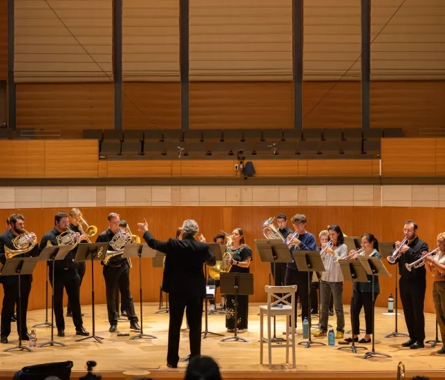 Paul Welcomer conducts the Chromatic Brass Ensemble and students.