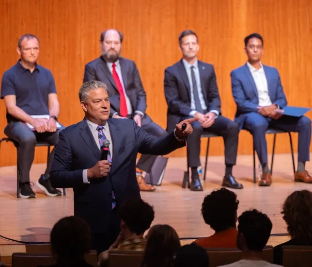 From left: Jason O'Connell, President David Stull, Provost Jonas Wright, Dean Ryan Brown, and Carlos Alvarez at SFCM's 2025 Convocation.