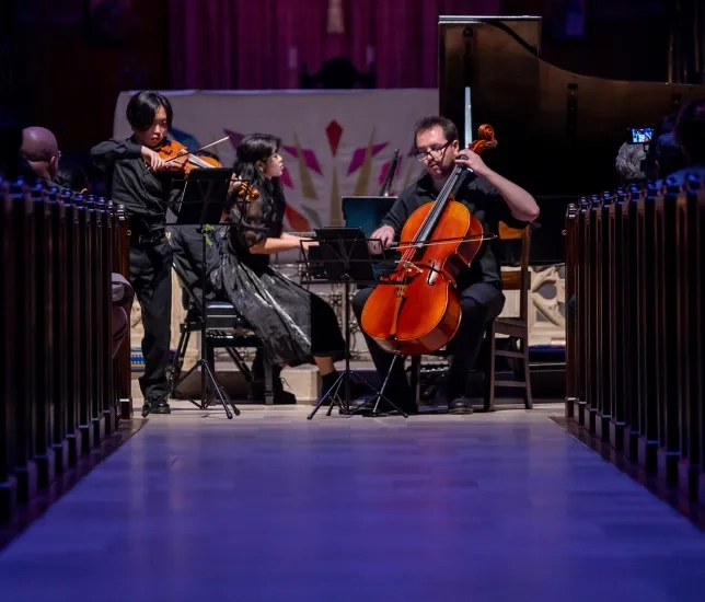 Anju Goto, Katelyn Tan and Federico Strand Ramirez perform as Sixth Station Trio.