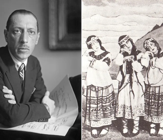 Igor Stravinsky and ballet dancers in the original production of his 'Rite of Spring.' (Courtesy Library of Congress)