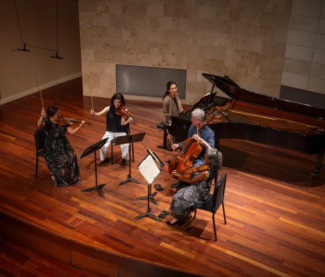 Cordula Merks' Tomodachi Quartet with Audrey Vardanega (piano).