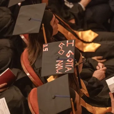 A decorated cap at SFCM's 2025 commencement.