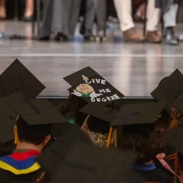 A decorated cap at SFCM's 2025 commencement.