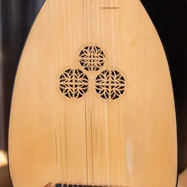 A close-up of Richard Savino's theorbo, or "chitarrone."