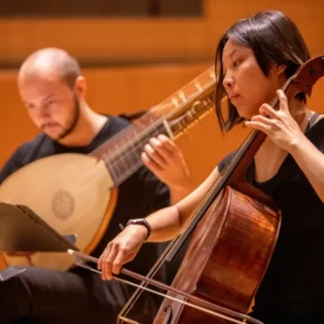 Students play historical instruments for a Baroque Ensemble concert