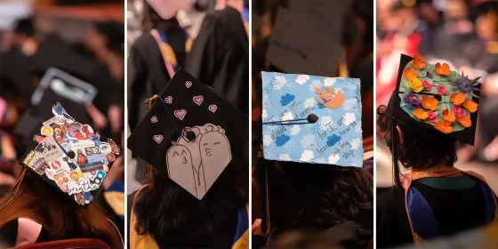 four decorated caps for graduation