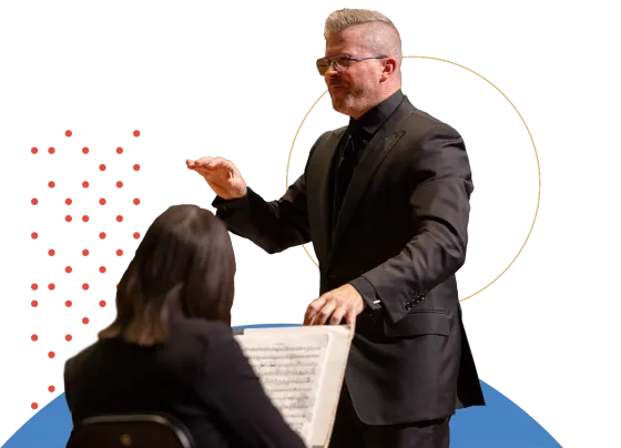 cutout of Edwin conducting an orchestra