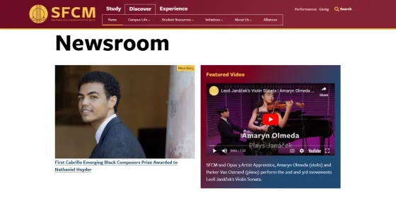 An example of the layout of the new SFCM.edu