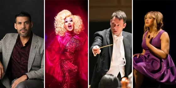 (L to R) Composer Jimmy López Bellido, Performer Peaches Christ, Conductor Roberty Moody, SFCM grad Breanna Sinclairé.