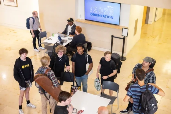 Students in the Ann Getty Atrium