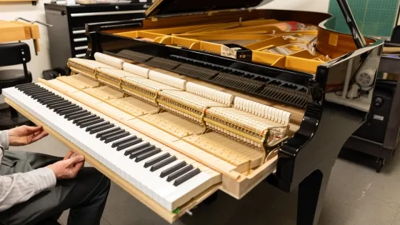 One of SFCM's Steinways being repaired.