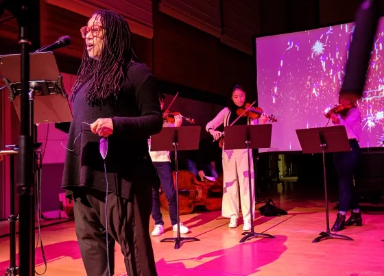 Pamela Z with members of the SFCM Orchestra.