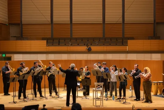 Paul Welcomer conducts the Chromatic Brass Ensemble and students.