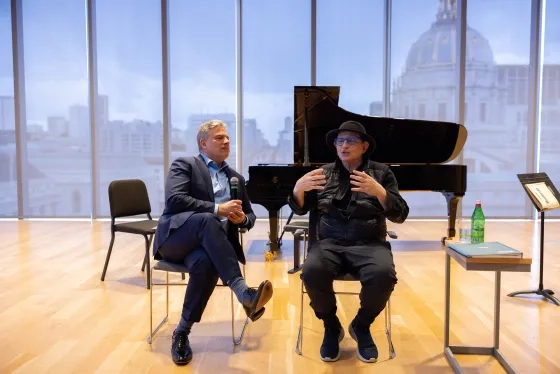 Michael Tilson Thomas (right) with SFCM President David Stull.