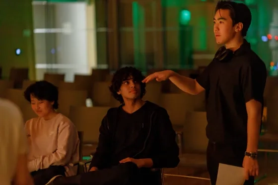 Steven Wang (right) with SFCM's Film Club.