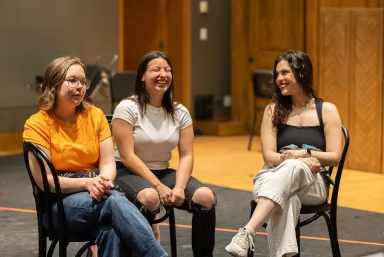 From left: Cora-Melin Mikat, Elizabeth Gaitan, and Melanie Athans rehearse 'Anon.'