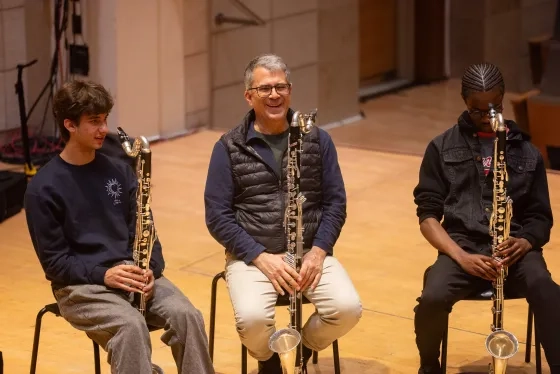 Woodwinds Chair Jerome Simas (middle) at SFCM's bass clarinet summer intensive.