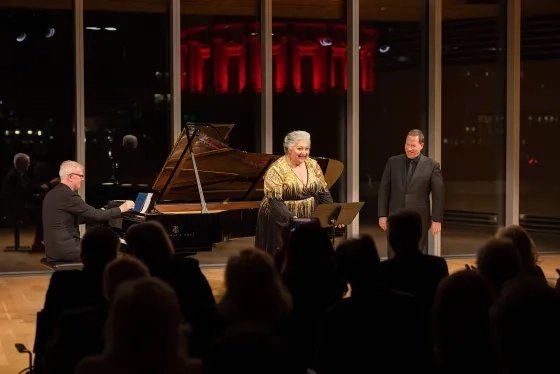 Craig Terry, Christine Goerke and Hugh Russell perform in the Barbro Osher Recital Hall