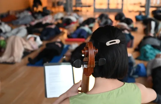 Cellist Zoe Lee performs during the concert.
