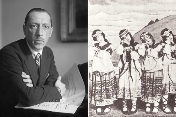 Igor Stravinsky and ballet dancers in the original production of his 'Rite of Spring.' (Courtesy Library of Congress)