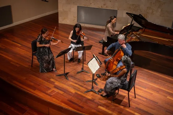 Cordula Merks' Tomodachi Quartet with Audrey Vardanega (piano).