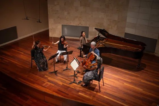 Cordula Merks' Tomodachi Quartet with Audrey Vardanega (piano).