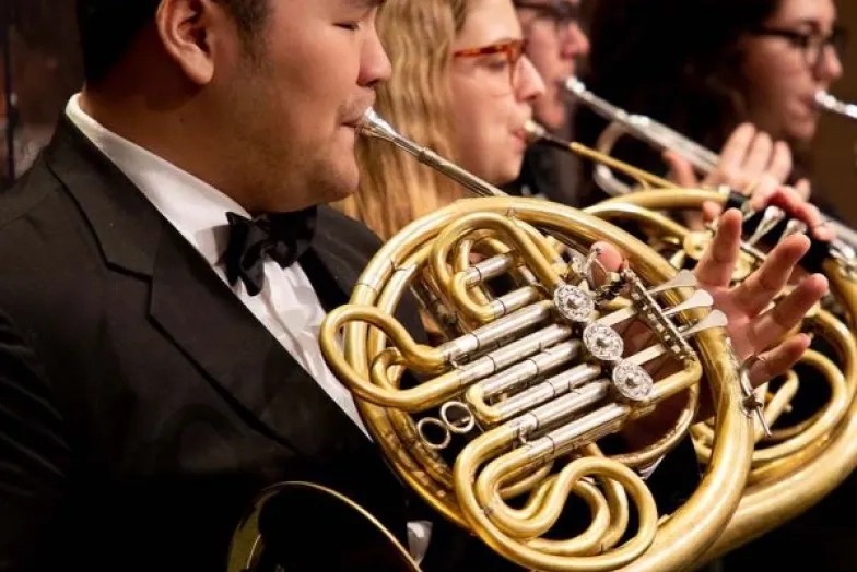 the horn section plays during a performance