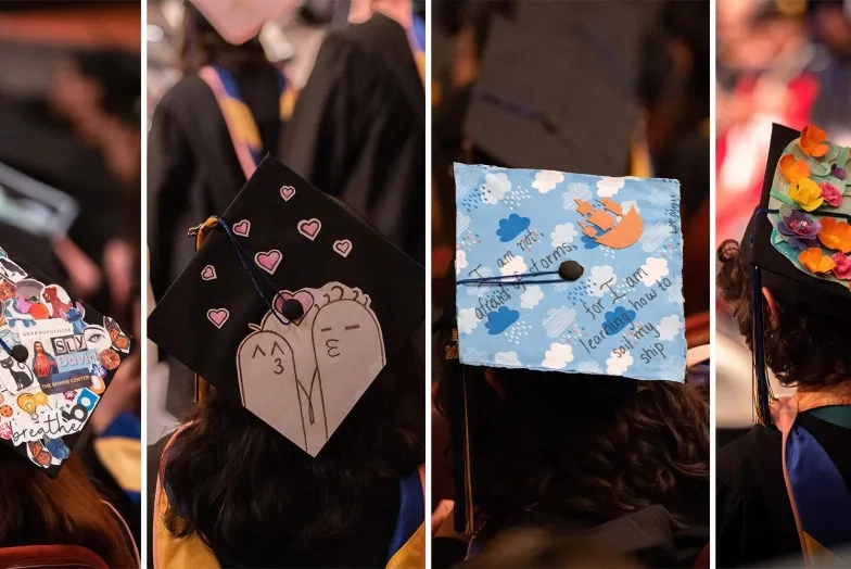 four decorated caps for graduation