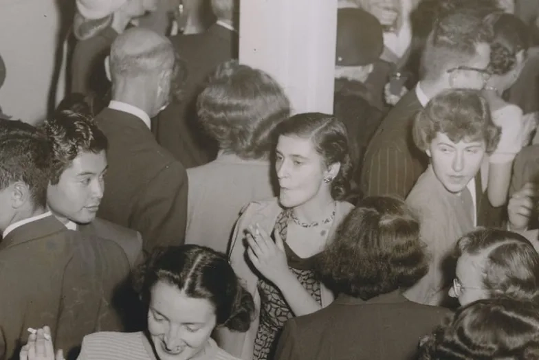 a black and white photo of a sfcm gathering from awhile ago