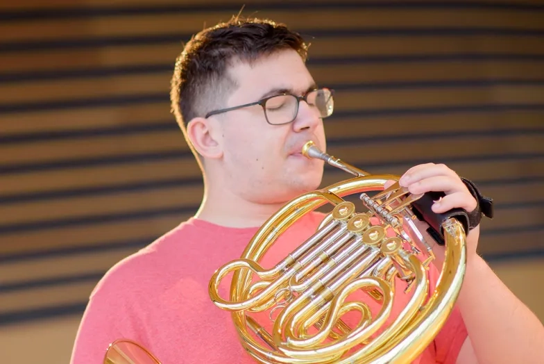 Henry Nordhorn SFCM Brass student with horn