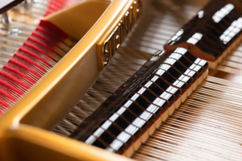 close-up of the insides of a piano