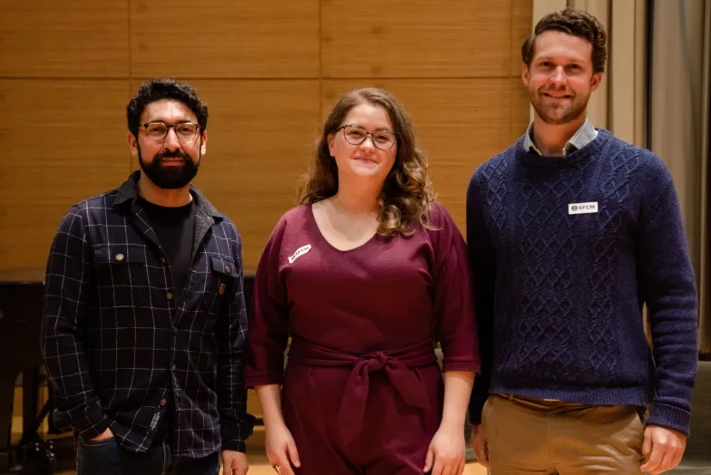 SFCM alumni Efraín Solís, Esther Tonea, and Christian Pursell. SFCM, Advice, singers, Efraín Solís, Esther Tonea, Christian Pursell
