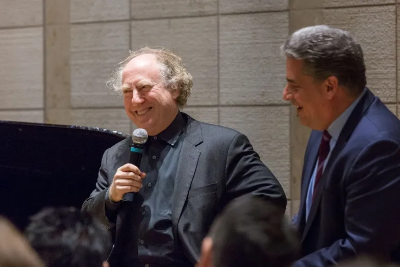 Image of David Stull and speaker at SFCM fanfare