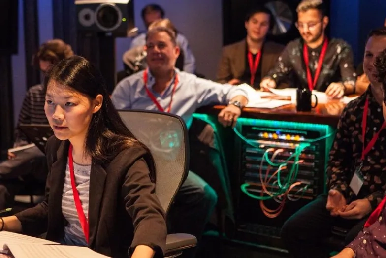 Students in a recording studio