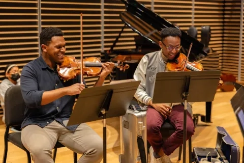 Black Student Union members rehearse in SFCM's Studio G.