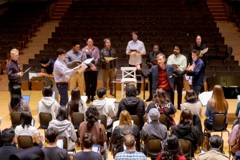 Chanticleer Music Director Tim Keeler works with the SFCM Chorus.