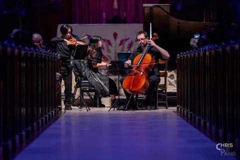 Anju Goto, Katelyn Tan and Federico Strand Ramirez perform as Sixth Station Trio.