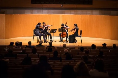 An SFCM Strung Quartet performs in the Caroline H Hume Concert Hall